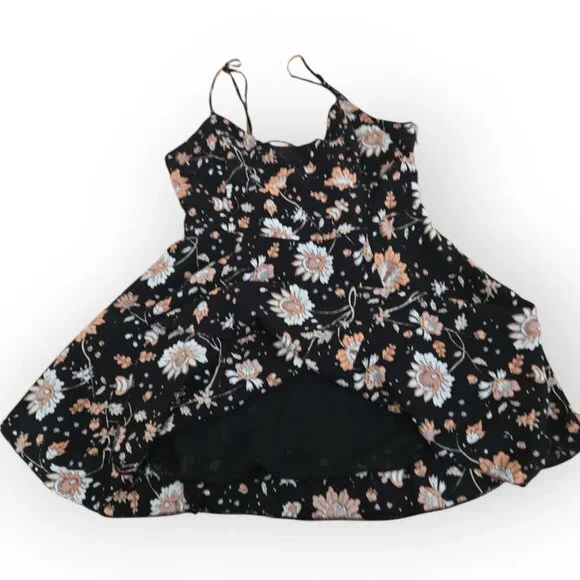 American Eagle Black Floral Spaghetti Strap Lace-Up Sundress Size 8 - Picture 6 of 8